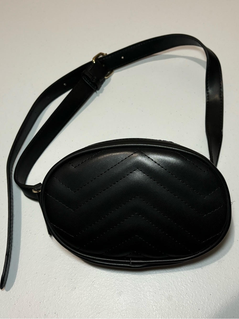 Black Quilted Oval Belt Bag
